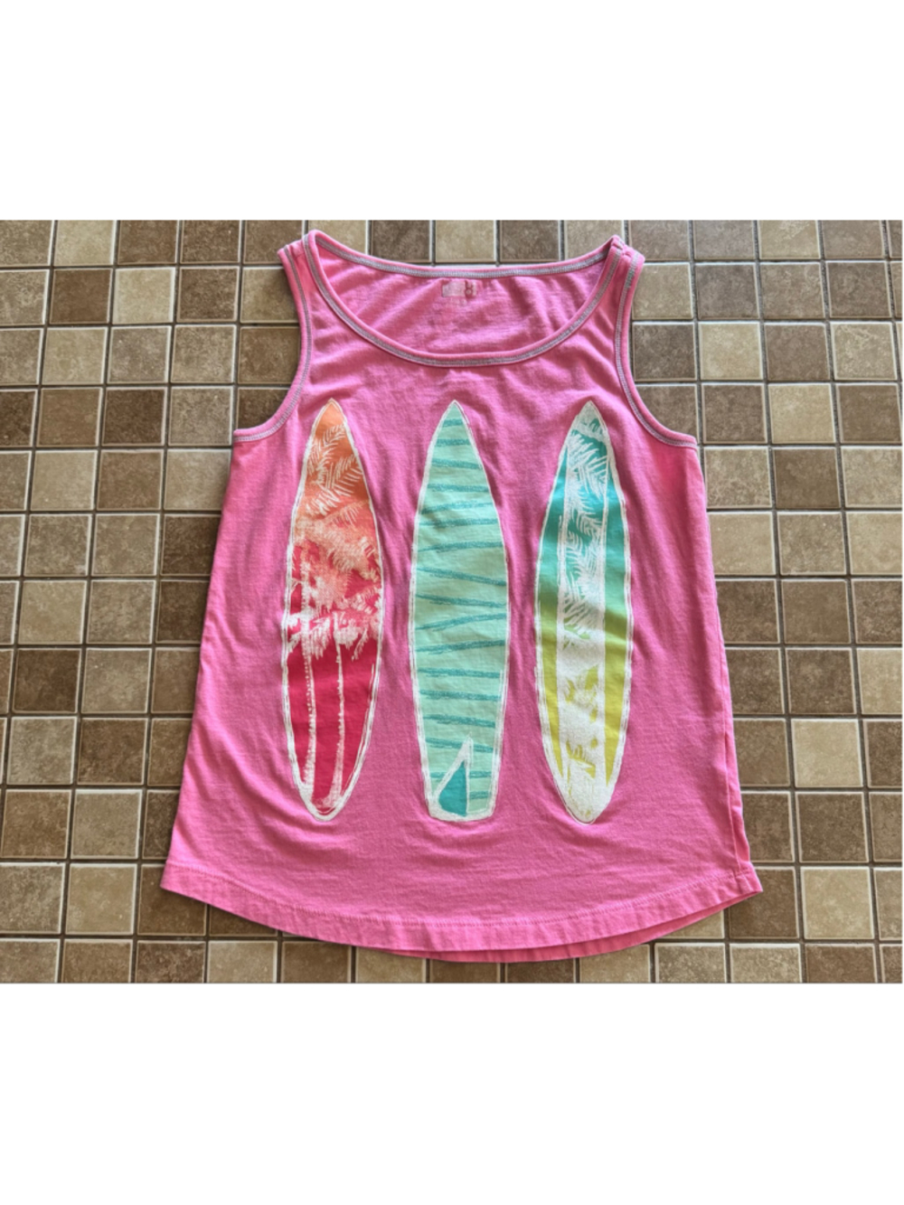 Girls Crazy 8 Tank Top L Pink Multicolor Surfboard Graphic